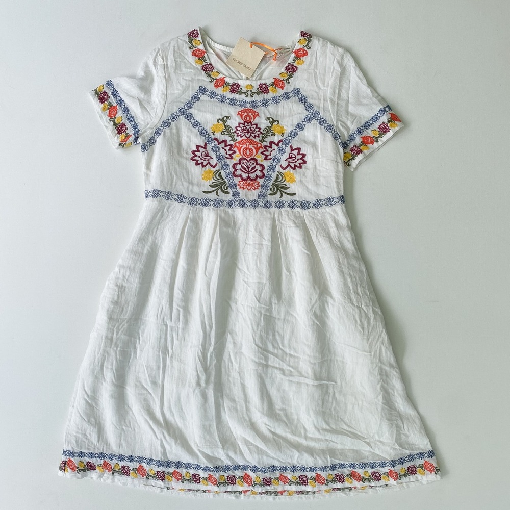Orange‎ Creek Embroidered Dress Floral Accents Casual White Dress Medium
